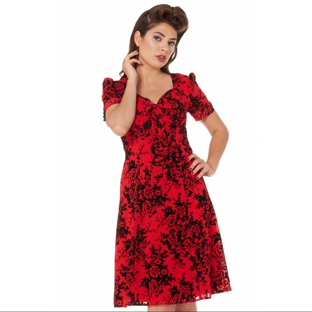 Brittany Red & Black Rose Dress
